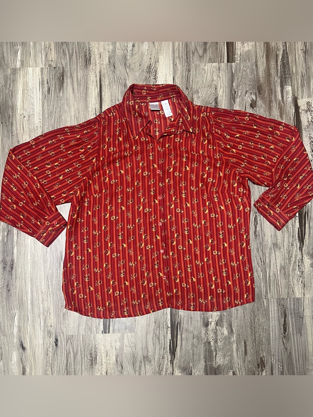 Emma James Vintage Red Floral Striped Button Down Blouse Plus Size 18W